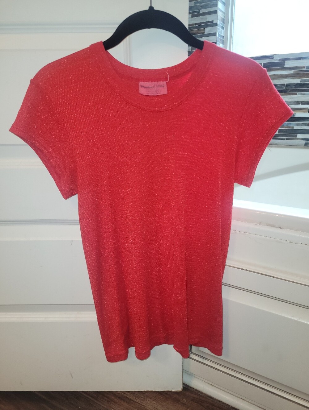Y2K Vintage Michael Stars Women's Red Short Sleeve Sparkle Tee